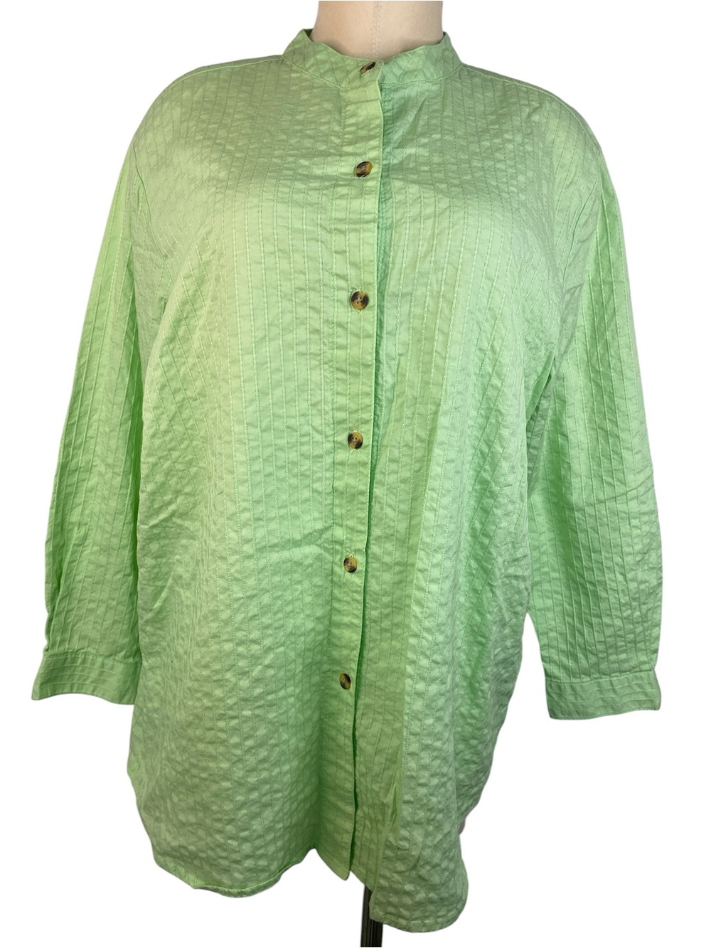 Denim&Co Light Green Textured Button-Down Top Women’s Size 1X